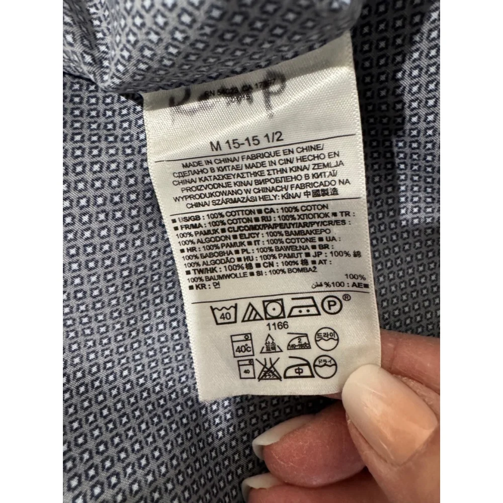 Men's Banana Republic dress Shirt M Blue gray diamond print L/S slim fit GUC